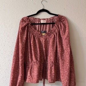 Universal Thread Pink Puff Sleeve Blouse with Smocked Tie Front